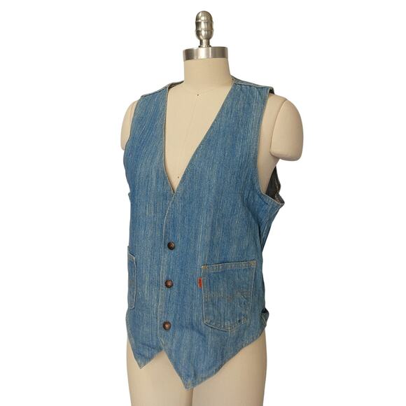 Vintage Levi's Orange Tab Denim Vest Size M Jean Pocket Snap Front 70s USA Made - Picture 6 of 9
